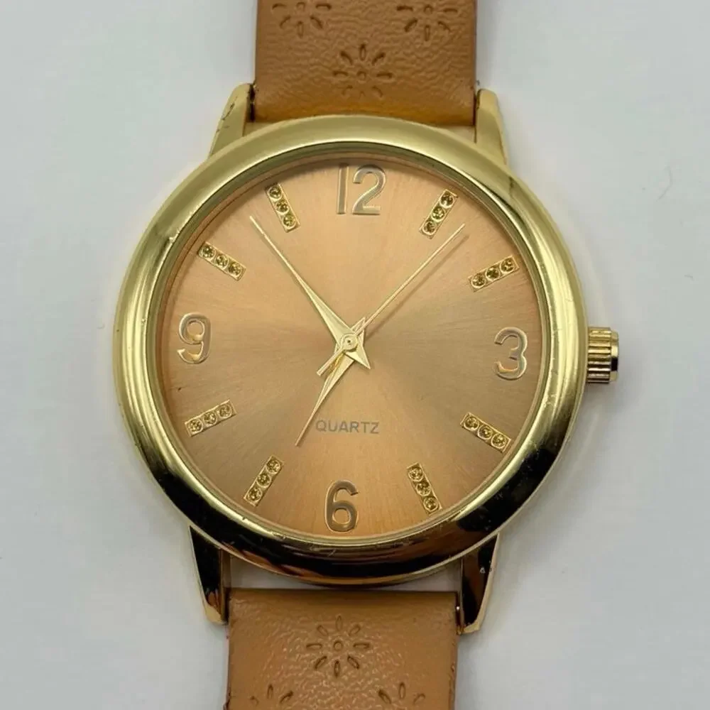 Gold & Tan Floral Watch